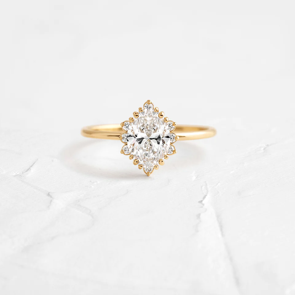 Solid Gold Oval Cut Moissanite Engagement Ring With Halo  customdiamjewel 10KT Yellow Gold VVS-EF