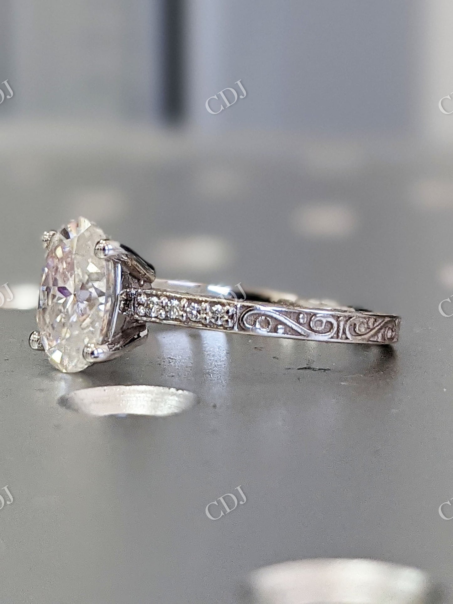 Filigree Oval Cut Moissanite Solitaire Wedding Ring  customdiamjewel   