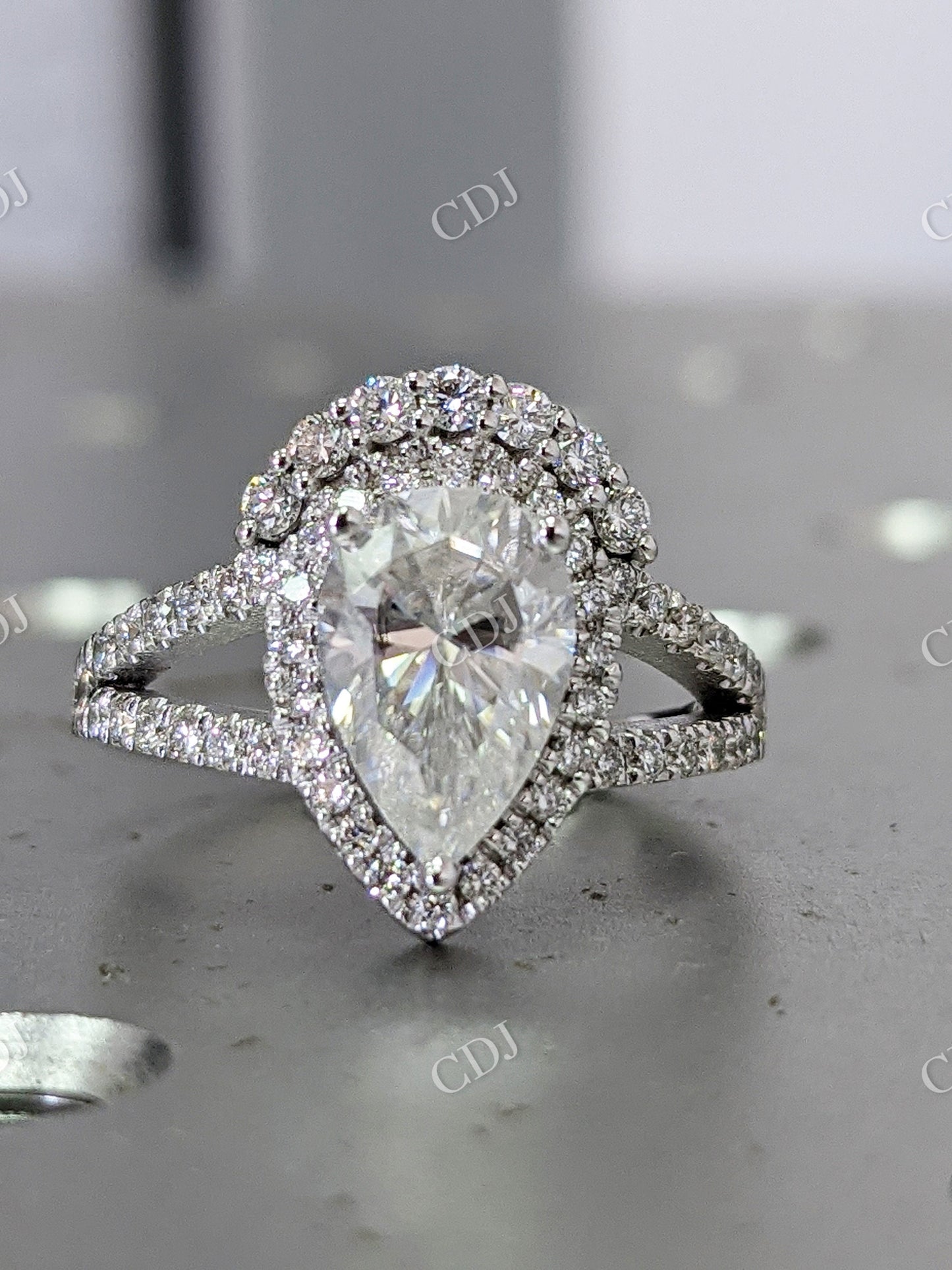 Pear Shaped Moissanite Engagement Ring Set Halo Diamond Band  customdiamjewel   