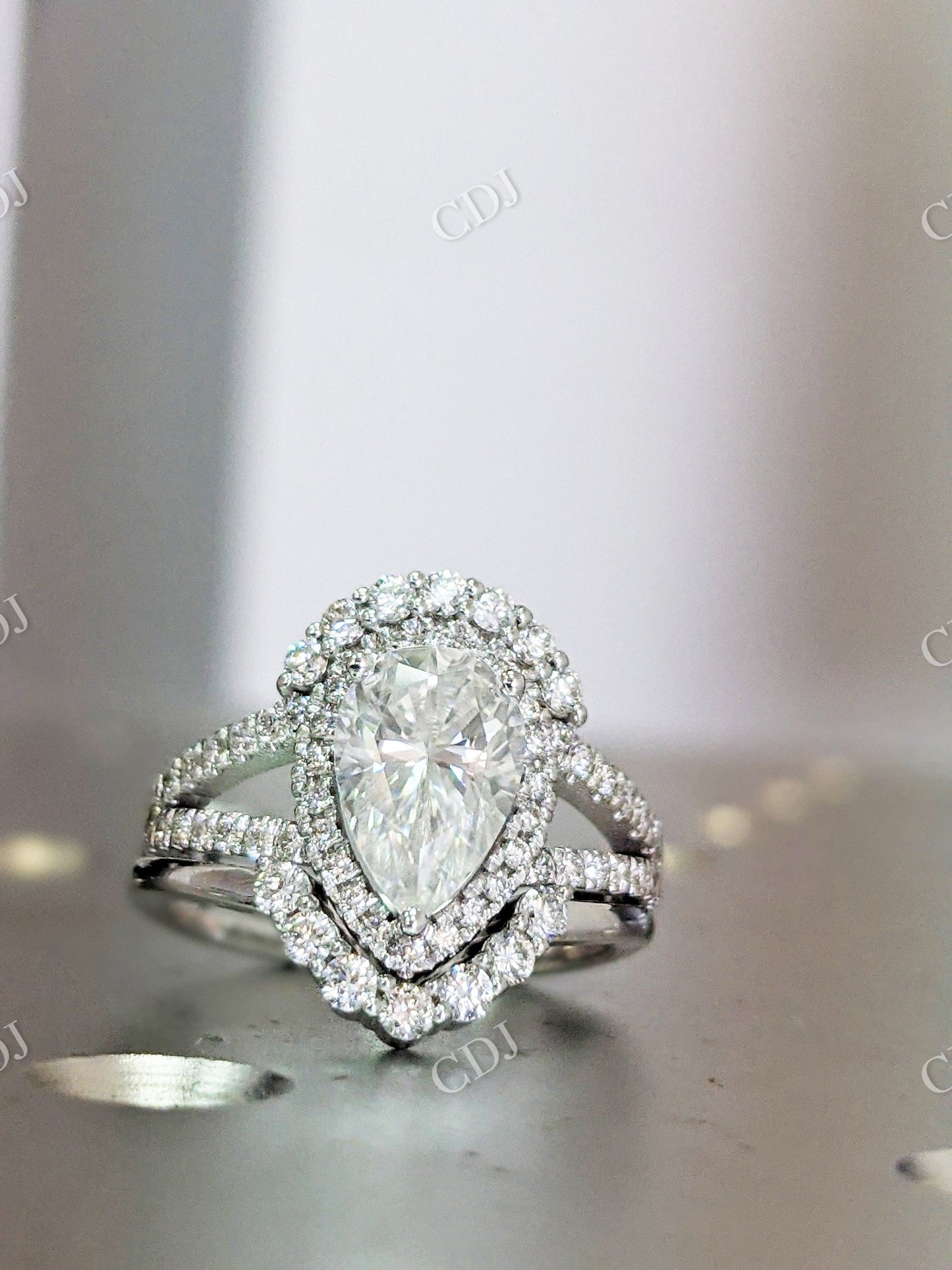 Pear Shaped Moissanite Engagement Ring Set Halo Diamond Band  customdiamjewel   