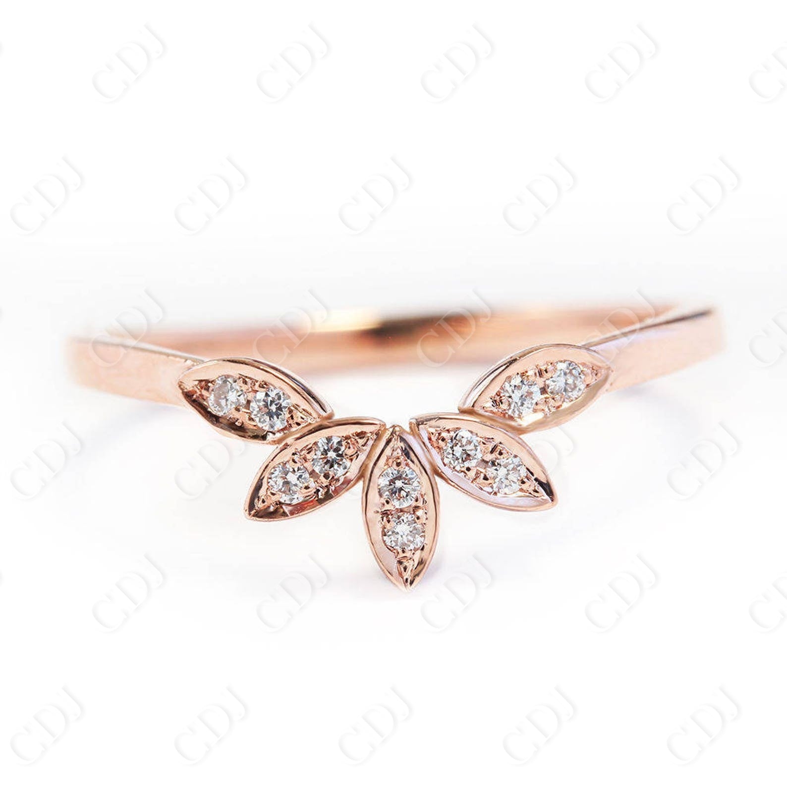 0.18CTW Marquise And Round Cut Natural Diamond Curved Wedding Band  customdiamjewel 10KT Rose Gold VVS-EF