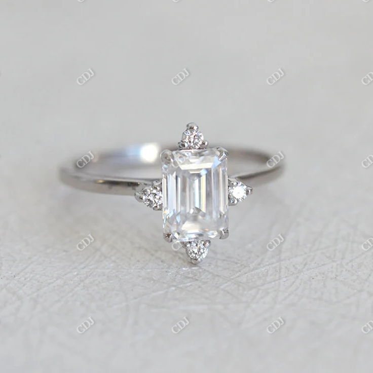 1.00CT Emerald Cut Moissanite Engagement Ring  customdiamjewel 10KT White Gold VVS-EF