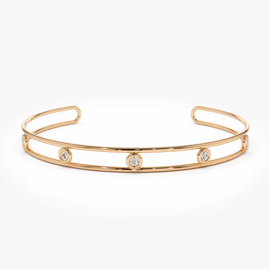 14k Solid Gold Bezel Setting Natural Diamond Cuff Bracelet  customdiamjewel 10 KT Solid Gold Rose Gold VVS-EF