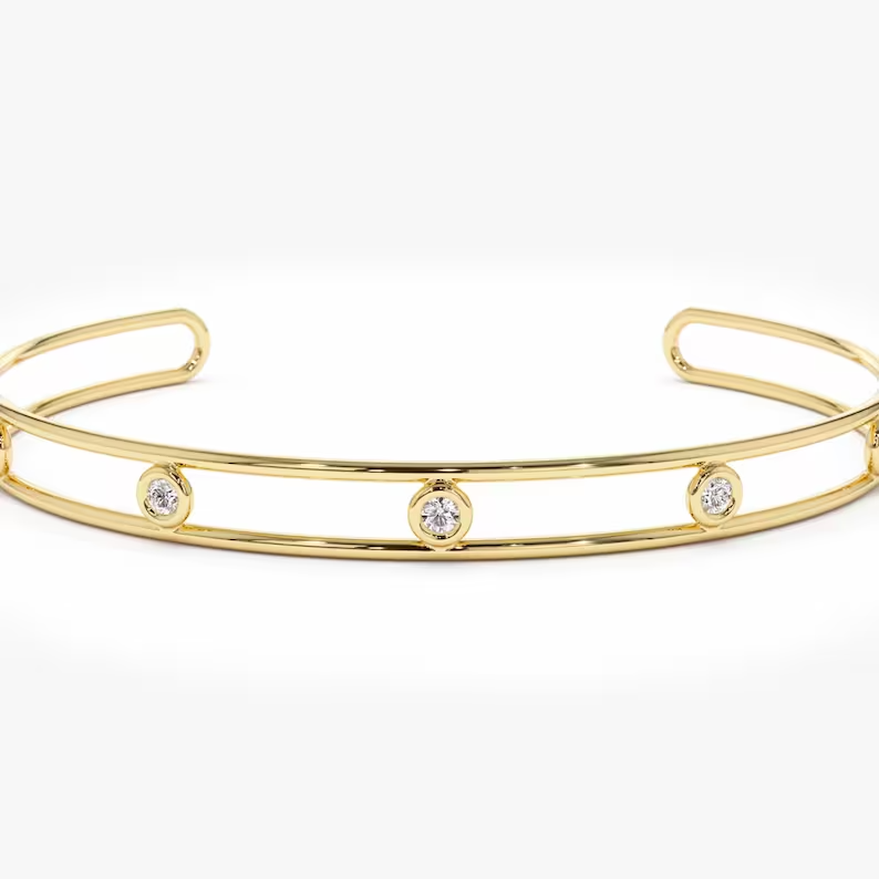 14k Gold Bezel Setting Diamond Cuff Bracelet  customdiamjewel   