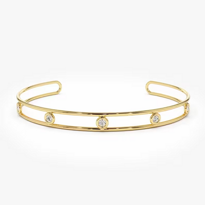 14k Solid Gold Bezel Setting Natural Diamond Cuff Bracelet  customdiamjewel 10 KT Solid Gold Yellow Gold VVS-EF