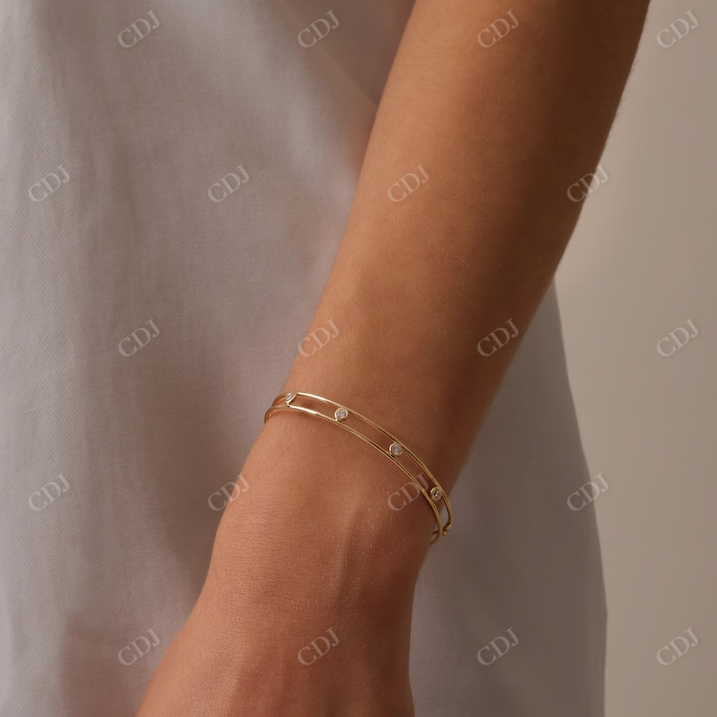 14k Gold Bezel Setting Diamond Cuff Bracelet  customdiamjewel   