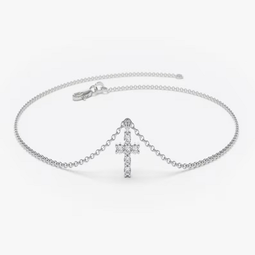 14k Gold Tiny Diamond Cross Charm Bracelet  customdiamjewel Sterling Silver White Gold VVS-EF