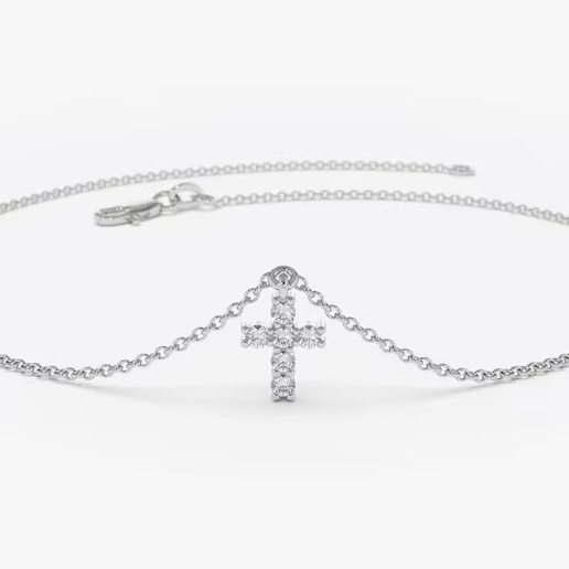 14k Gold Tiny Natural Diamond Cross Charm Bracelet  customdiamjewel 10 KT Solid Gold White Gold VVS-EF