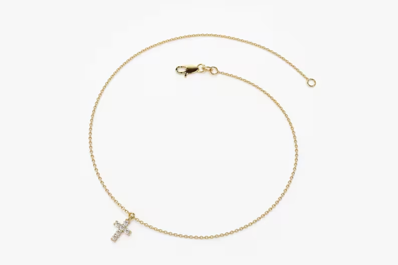 14k Gold Tiny Diamond Cross Charm Bracelet  customdiamjewel   