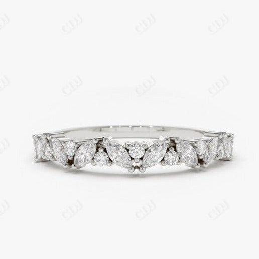 0.35CTW Alternating Marquise Round Lab Grown Diamond Wedding Band  customdiamjewel Sterling Silver White Gold VVS-EF