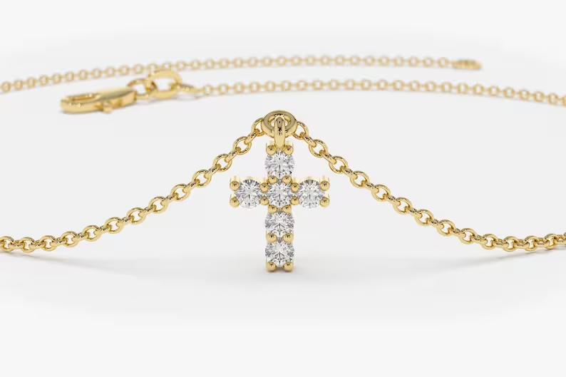 14k Gold Tiny Diamond Cross Charm Bracelet  customdiamjewel   