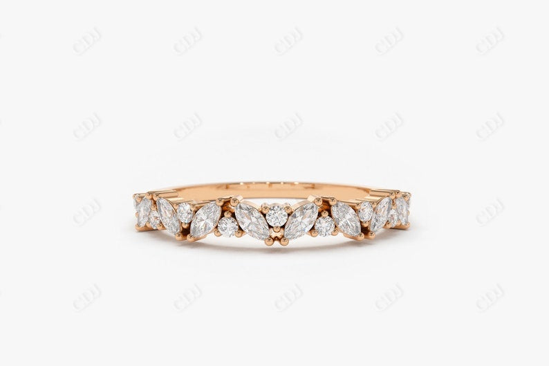 0.35CTW Alternating Marquise Round Lab Grown Diamond Wedding Band  customdiamjewel Sterling Silver Rose Gold VVS-EF