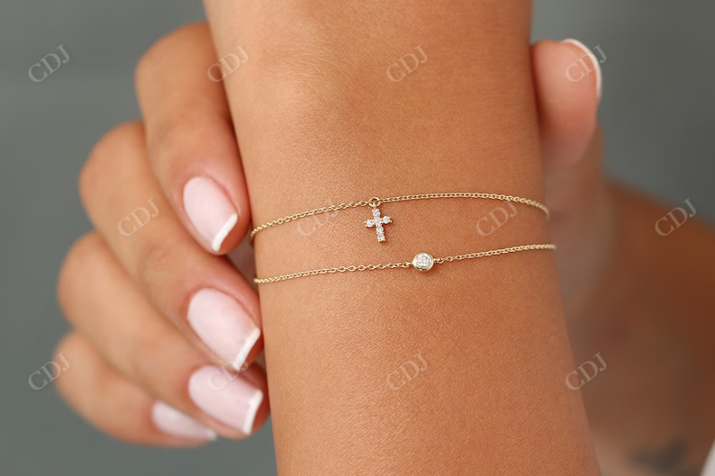 14k Gold Tiny Diamond Cross Charm Bracelet  customdiamjewel   