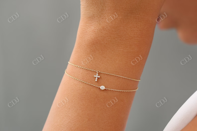 14k Gold Tiny Diamond Cross Charm Bracelet  customdiamjewel   