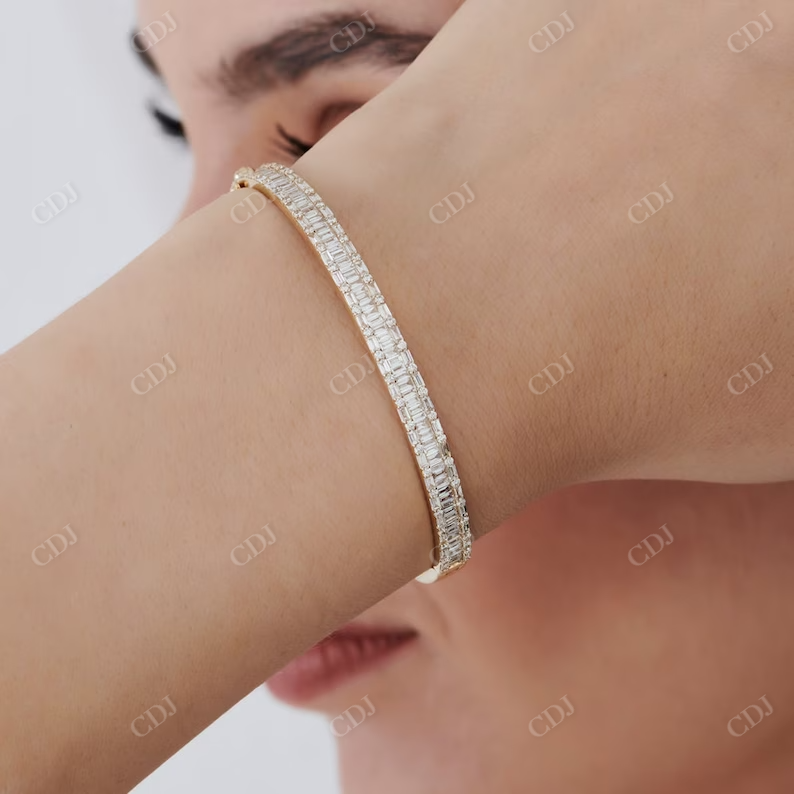 2.60ctw Baguette and Round Lab Grown Diamond Statement Bangle Bracelet  customdiamjewel   