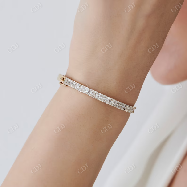 2.60ctw Baguette and Round Lab Grown Diamond Statement Bangle Bracelet  customdiamjewel   