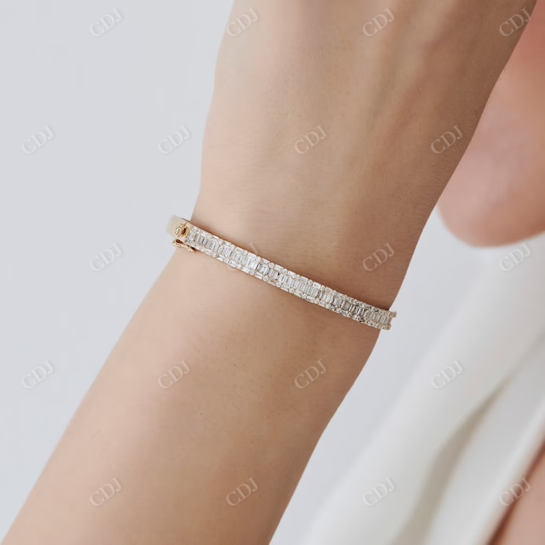 14k Gold Baguette and Round Natural Diamond Bangle Bracelet  customdiamjewel   