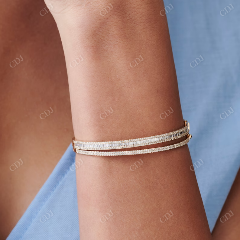 2.60ctw Baguette and Round Lab Grown Diamond Statement Bangle Bracelet  customdiamjewel   