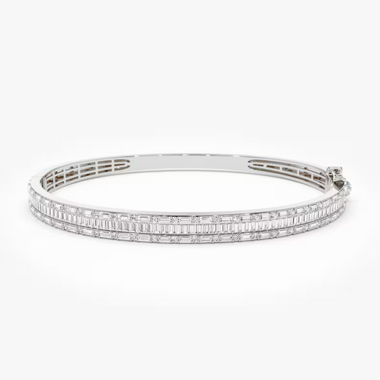 14k Baguette and Round Brilliant Micro Pave Statement Bangle Bracelet  customdiamjewel 10 KT Solid Gold White Gold VVS-EF