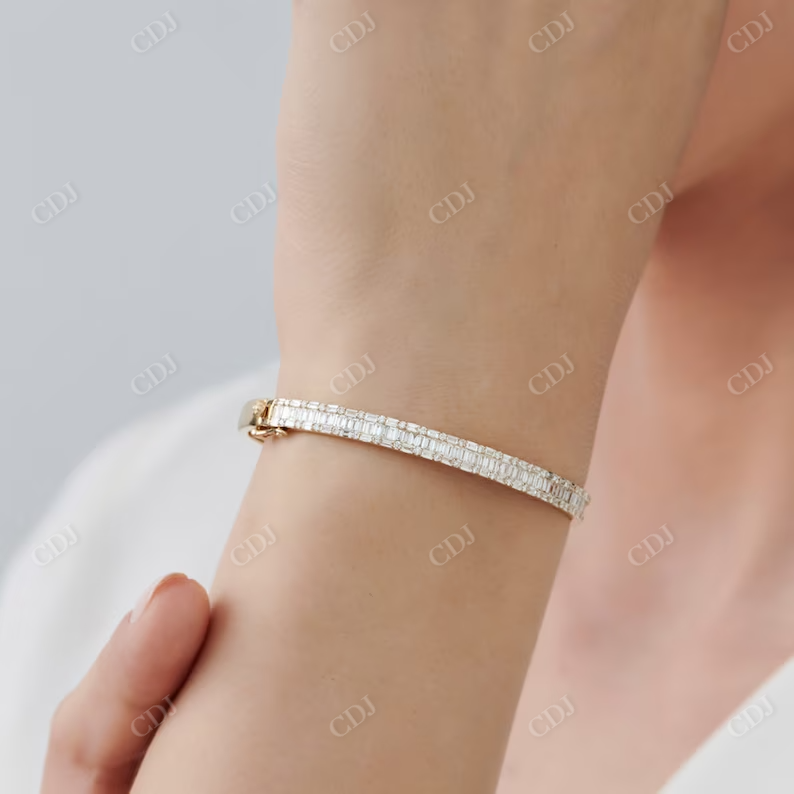 2.60ctw Baguette and Round Lab Grown Diamond Statement Bangle Bracelet  customdiamjewel   