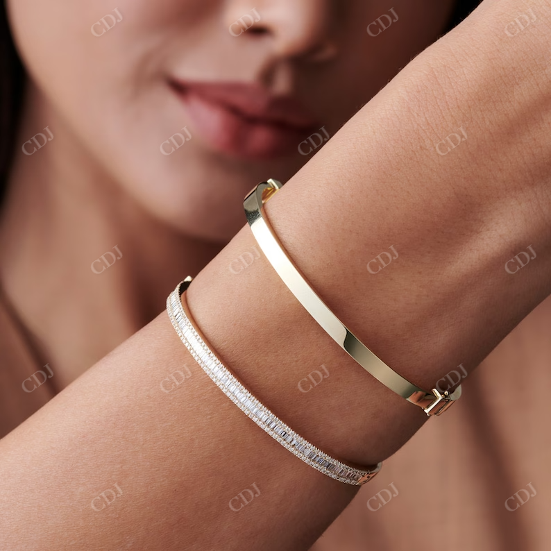 2.60ctw Baguette and Round Lab Grown Diamond Statement Bangle Bracelet  customdiamjewel   