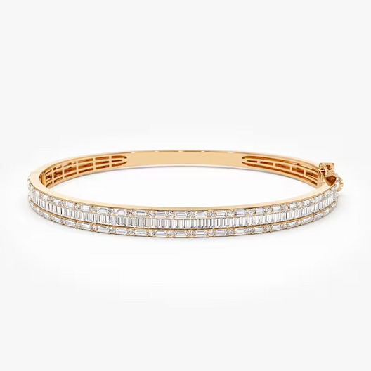 14k Gold Baguette and Round Natural Diamond Bangle Bracelet  customdiamjewel 10 KT Solid Gold Rose Gold VVS-EF