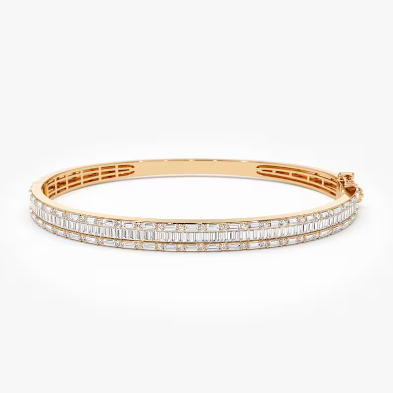 2.60ctw Baguette and Round Lab Grown Diamond Statement Bangle Bracelet  customdiamjewel Sterling Silver Rose Gold VVS-EF