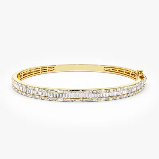 14k Gold Baguette and Round Natural Diamond Bangle Bracelet  customdiamjewel 10 KT Solid Gold Yellow Gold VVS-EF