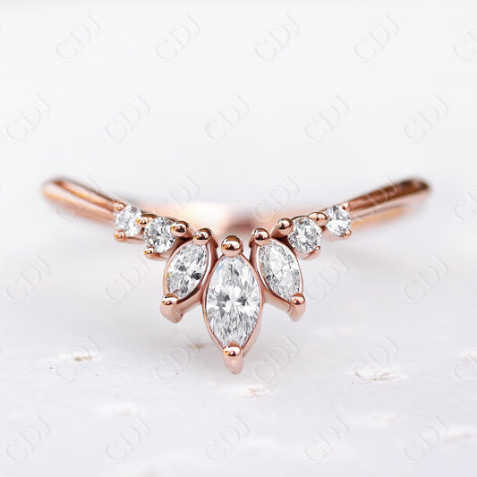 Unique Chevron Bezel Set Marquise Moissanite Wedding Band  customdiamjewel 10KT Rose Gold VVS-EF