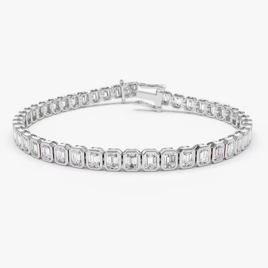 14k Gold Bezel Setting Emerald Cut Natural Diamond Tennis Bracelet  customdiamjewel 10 KT Solid Gold White Gold VVS-EF