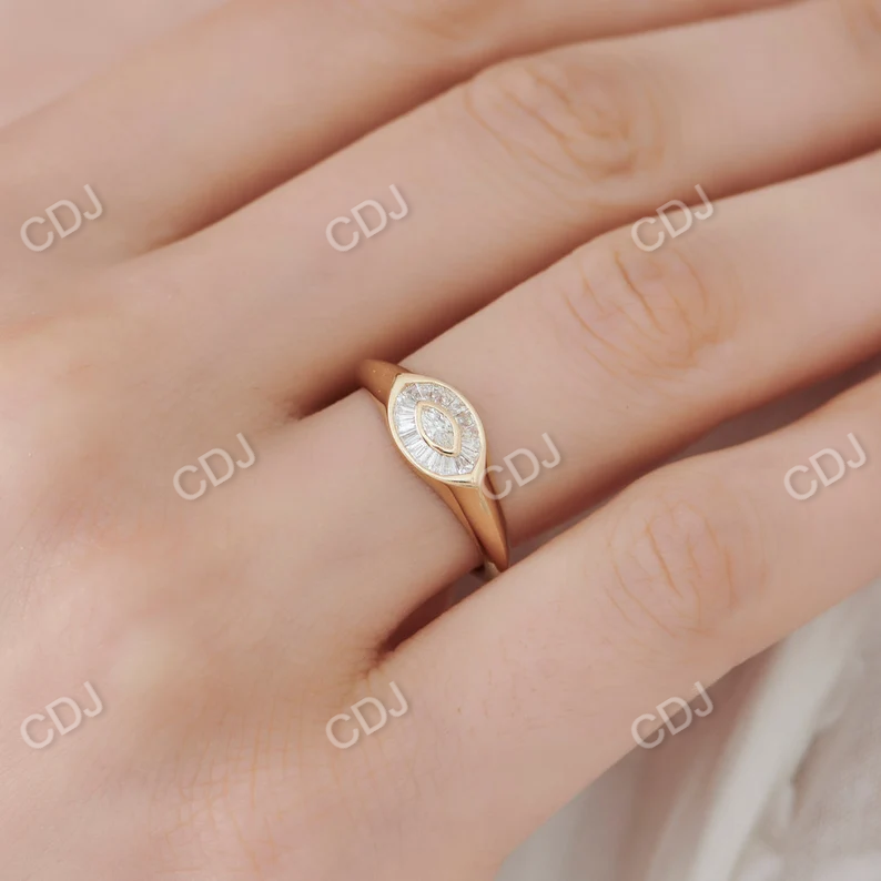 14k Gold Marquise Shape Baguette Diamond Wedding Ring  customdiamjewel   