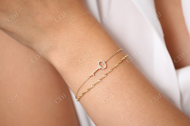 0.18Ctw Dainty Key Charm Lab Grown Diamond Bracelet  customdiamjewel   