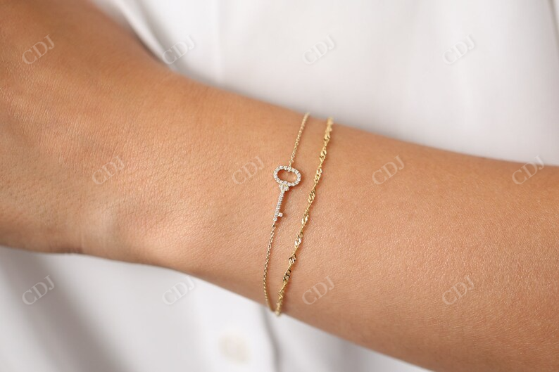 0.18Ctw Dainty Key Charm Lab Grown Diamond Bracelet  customdiamjewel   