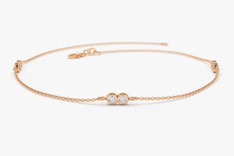 Gold Lab Grown Diamond Link Bracelet Women  customdiamjewel Sterling Silver Rose Gold VVS-EF