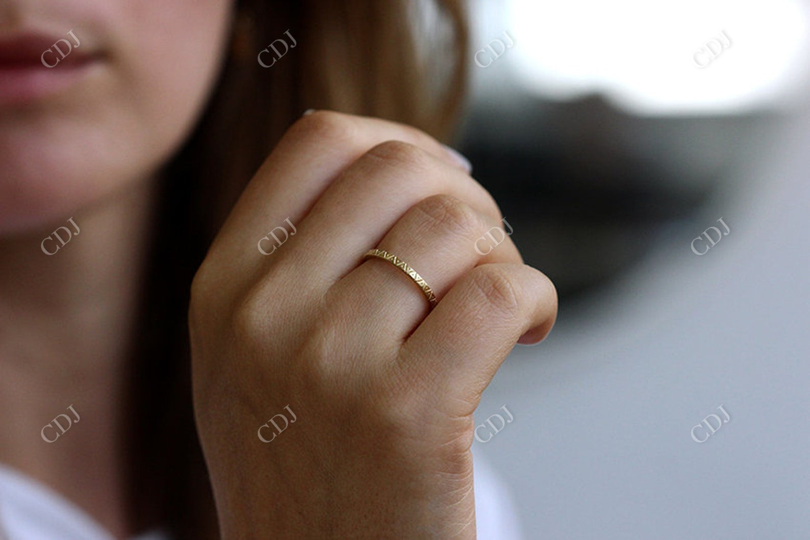 Dainty Engraved Solid Gold Wedding Band  customdiamjewel   