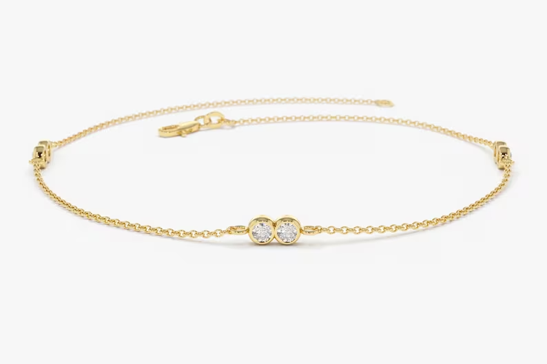 Gold Lab Grown Diamond Link Bracelet Women  customdiamjewel Sterling Silver Yellow Gold VVS-EF