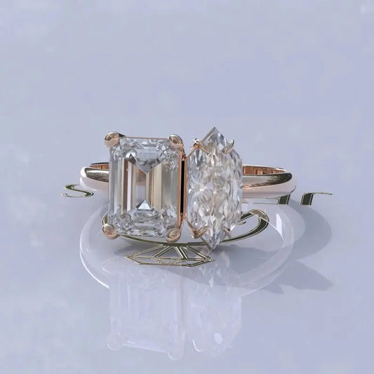 Toi Et Moi Moissanite Engagement Ring  customdiamjewel 10KT Rose Gold VVS-EF