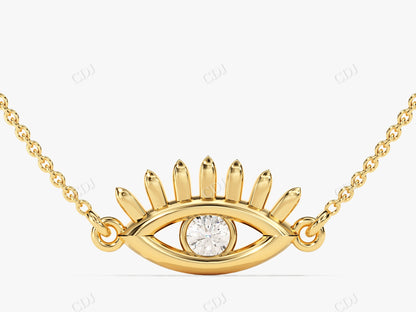 0.10CTW Round Shape Moissanite Evil Eye Necklace  customdiamjewel 10KT Yellow Gold VVS-EF