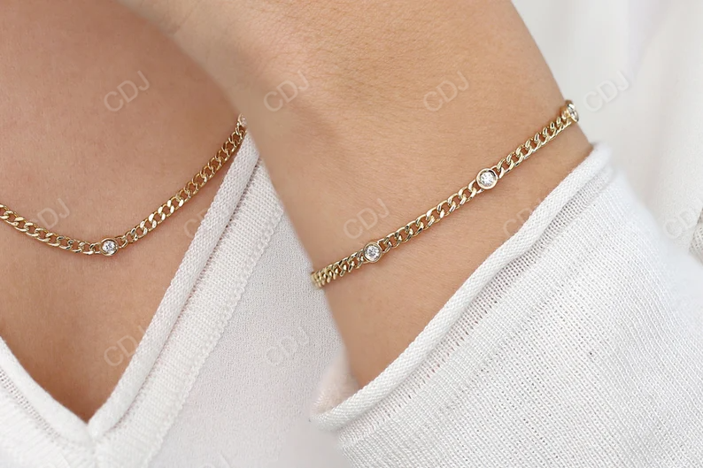 3MM Cuban Curb Link Chain with Bezel Setting Solitaire Diamond Bracelet  customdiamjewel   