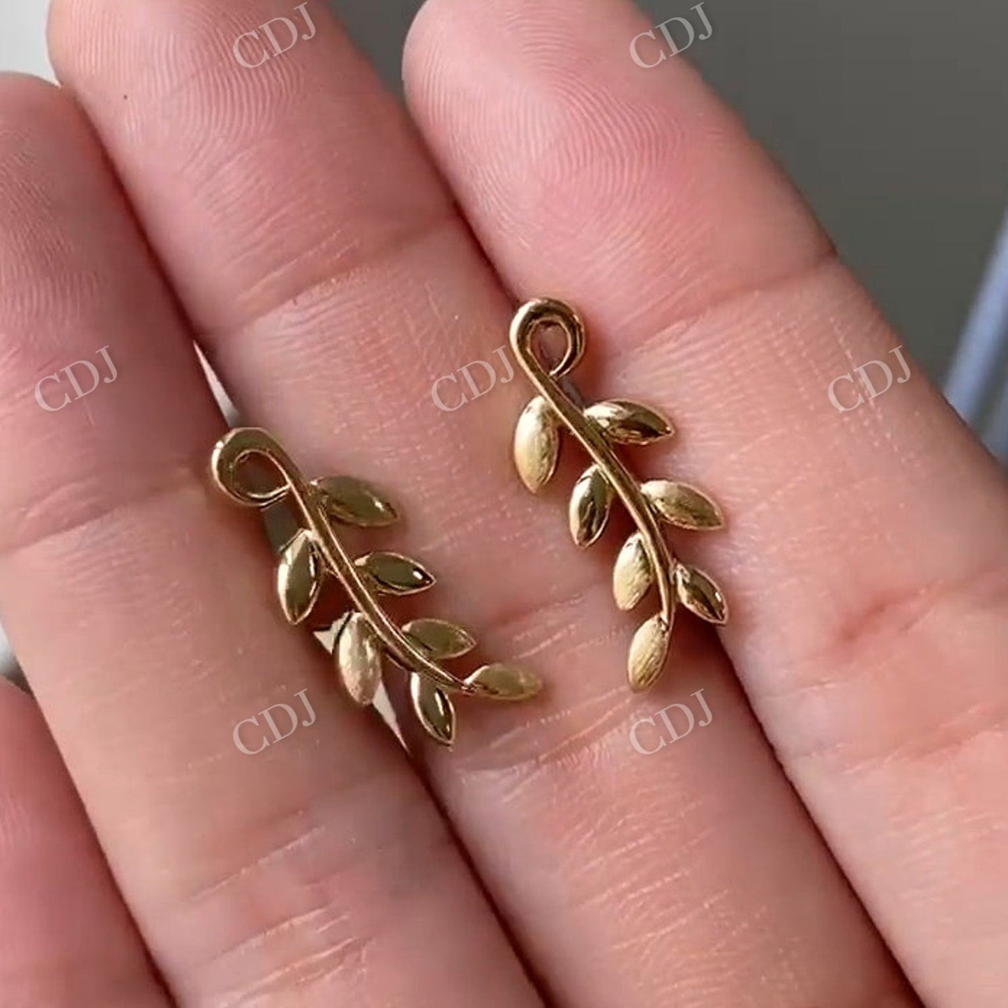 Leaf Branch Stud Earrings 14K Gold Minimalist Unique Earrings  customdiamjewel Sterling Silver Yellow Gold VVS-EF