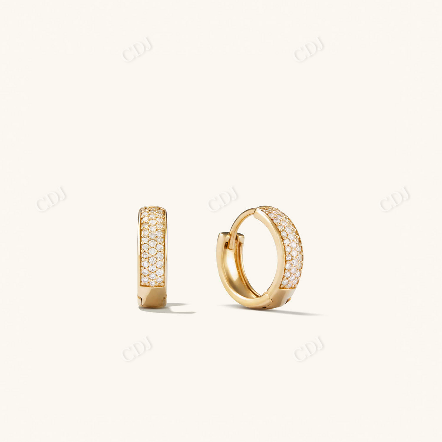 14K Gold Pave Diamond Huggie Hoop Earrings  customdiamjewel 10 KT Solid Gold Yellow Gold VVS-EF