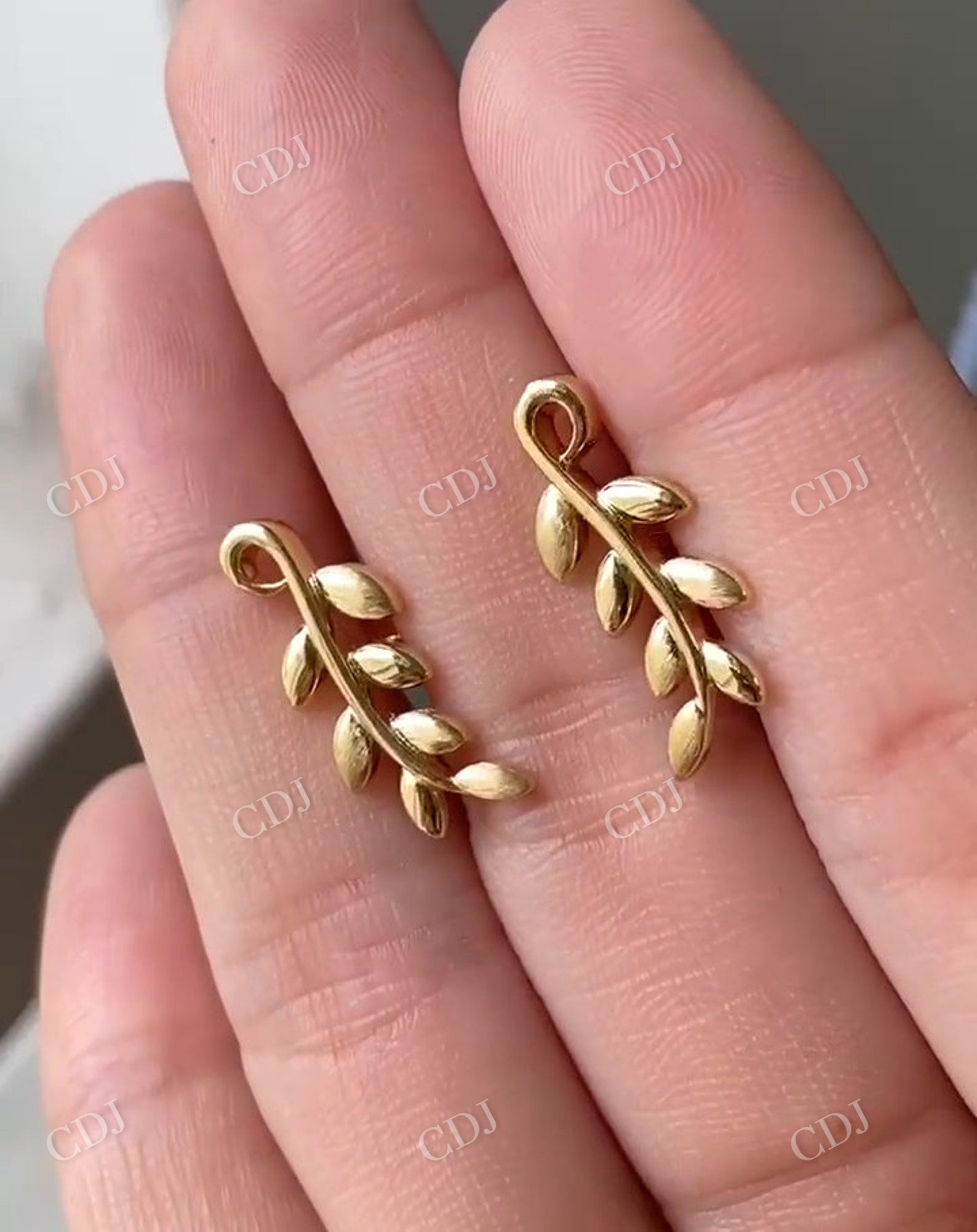 Leaf Branch Stud Earrings 14K Gold Minimalist Unique Earrings  customdiamjewel   