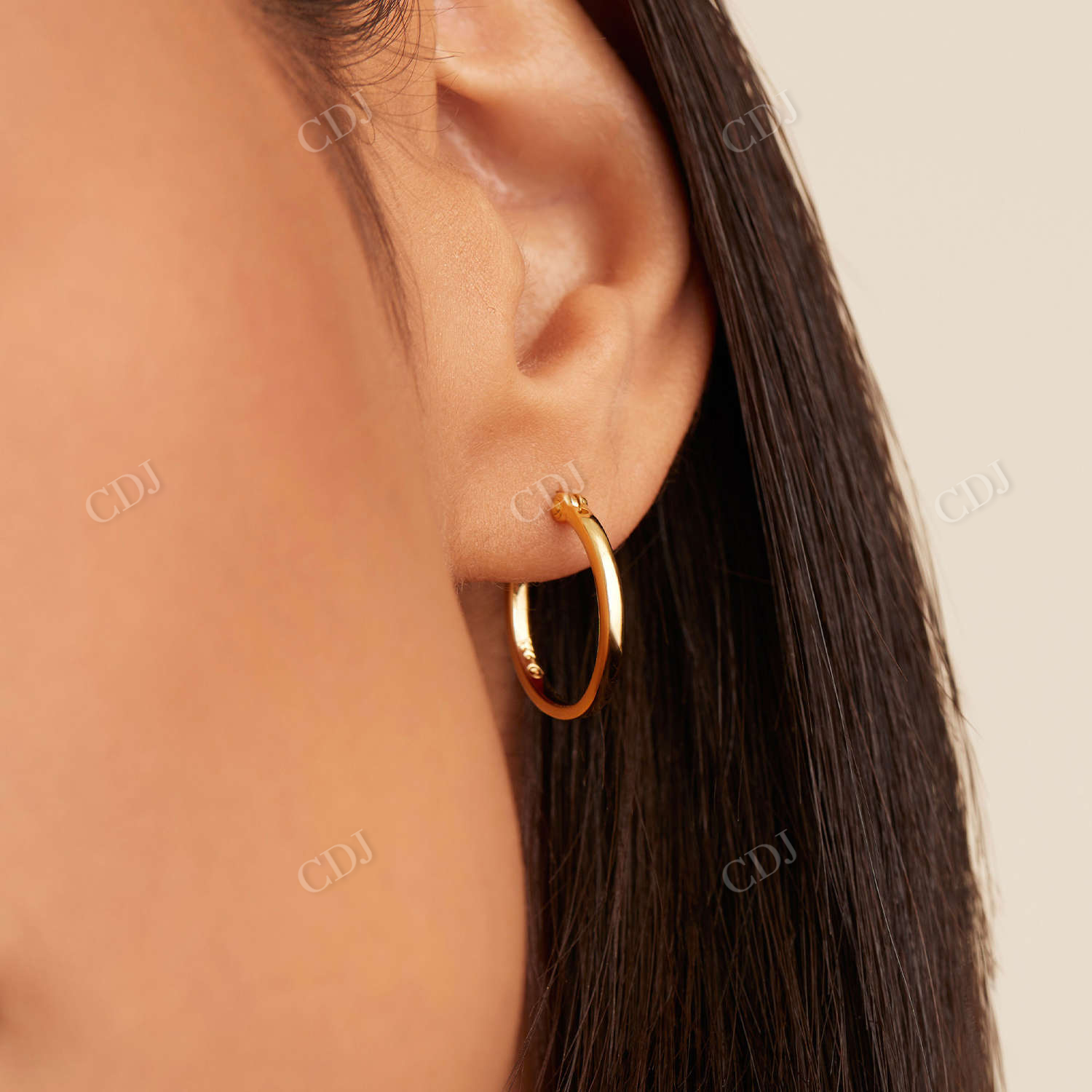 Modern 14K Solid Gold Midi Hoops Earrings  customdiamjewel   