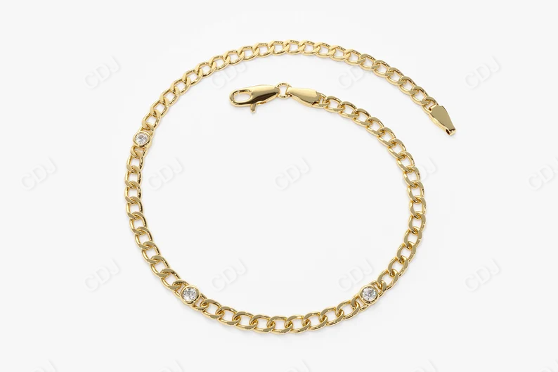 3MM Cuban Curb Link Chain with Bezel Setting Solitaire Diamond Bracelet  customdiamjewel   