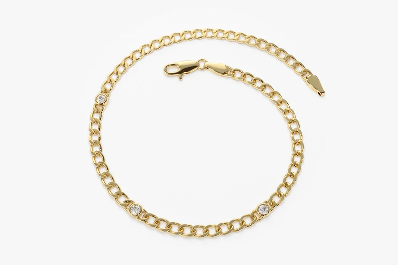 Cuban Curb Link Chain Natural Diamond 14k Solid Gold Bracelet  customdiamjewel   