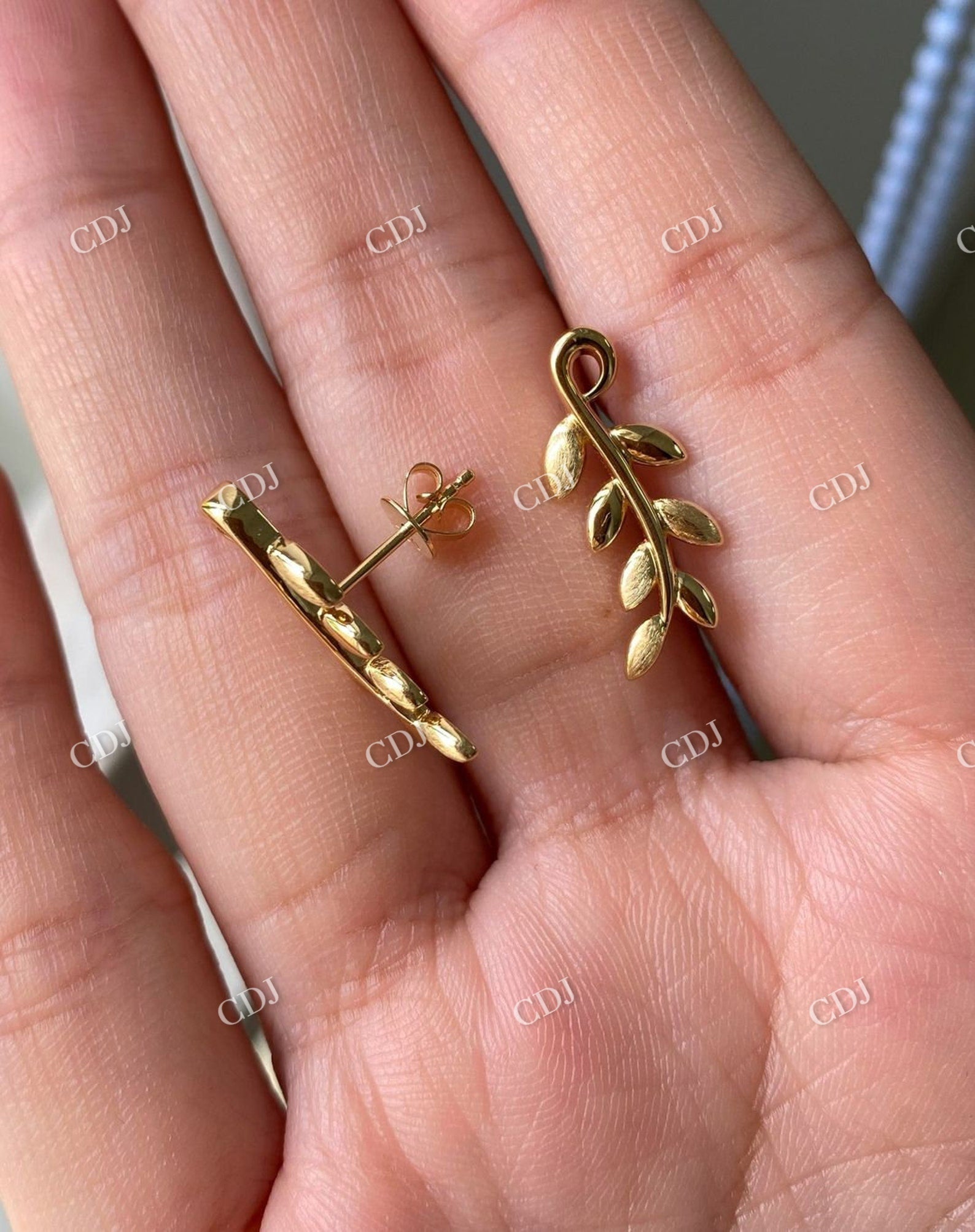 Leaf Branch Stud Earrings 14K Gold Minimalist Unique Earrings  customdiamjewel   