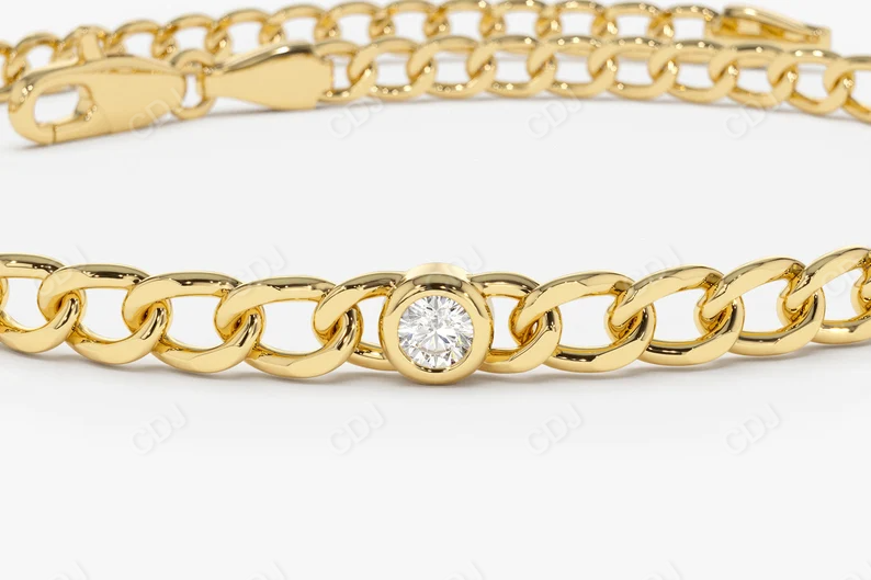 3MM Cuban Curb Link Chain with Bezel Setting Solitaire Diamond Bracelet  customdiamjewel   