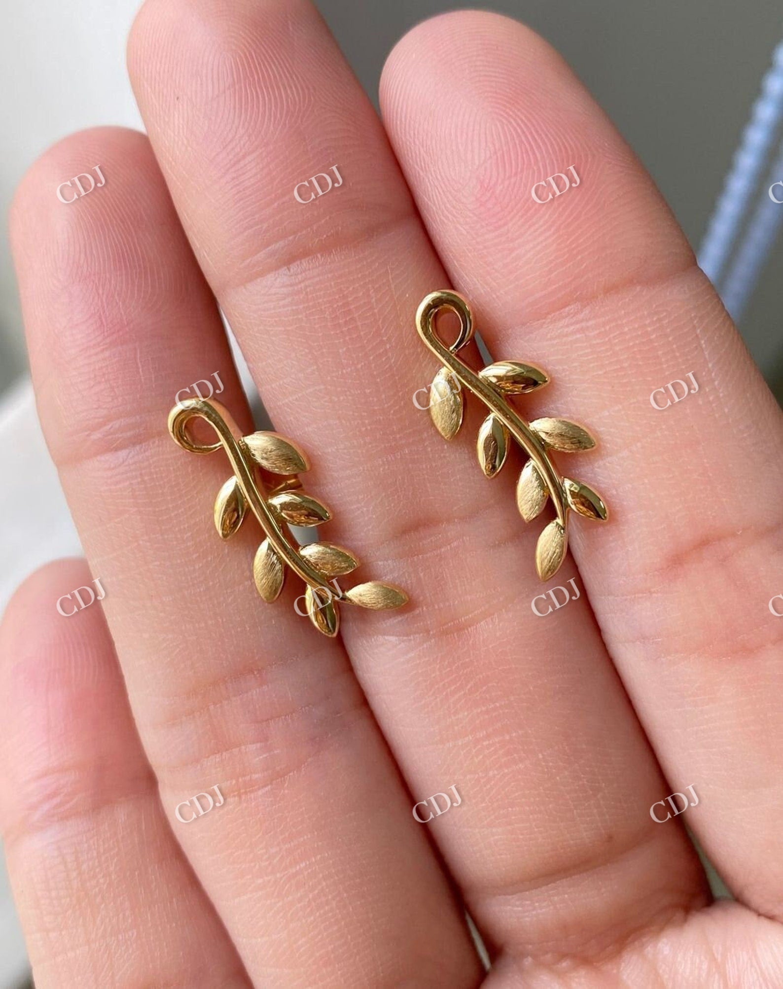 Leaf Branch Stud Earrings 14K Gold Minimalist Unique Earrings  customdiamjewel   