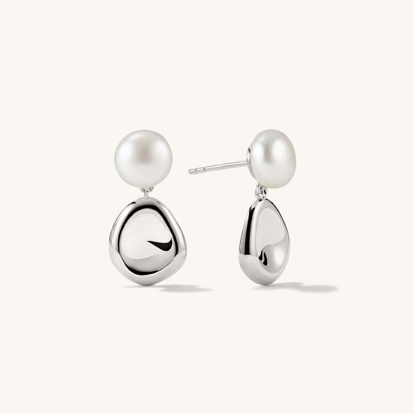 Unique Pearl Sculptural Drop 18K Gold Stud Earrings  customdiamjewel Sterling Silver White Gold VVS-EF