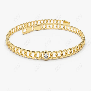 3MM Cuban Curb Link Chain with Bezel Setting Solitaire Diamond Bracelet  customdiamjewel 10 KT Solid Gold Yellow Gold VVS-EF